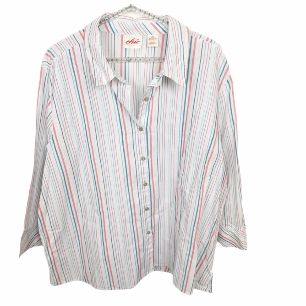 Chic Comfort Plus Size 2X Collection Pin Striped Button Down
